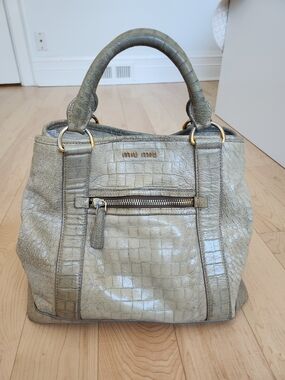 Miu Miu Beige Croc-Embossed Leather Top-Handle Bag